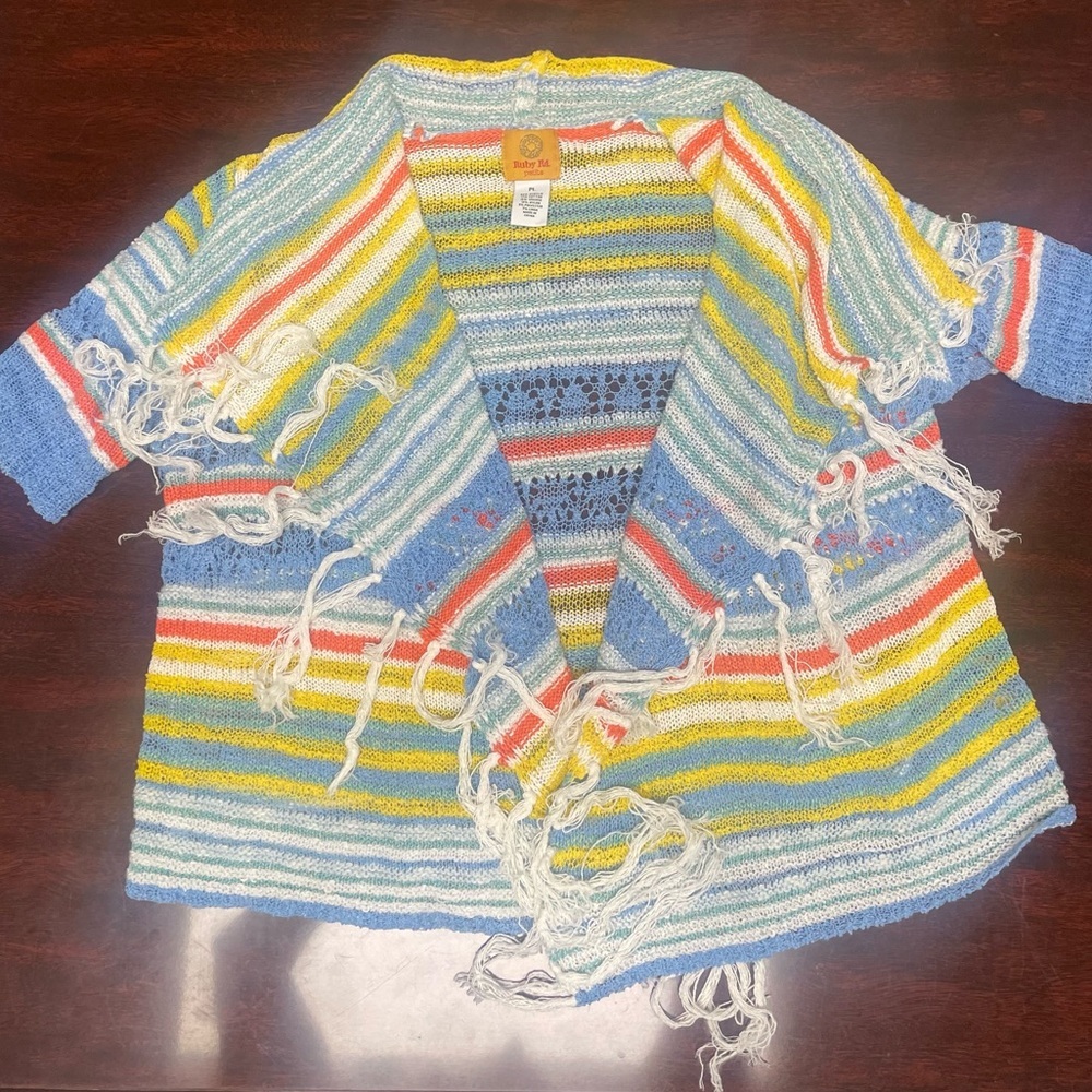Ruby Rd. Colorful Striped Fringe Poncho - Picture 2 of 2